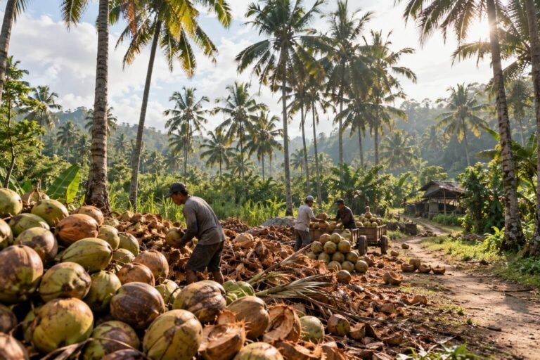 Panen Kelapa di Perkebunan Tropis